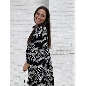 Umgee Midi Shirt  Dress Women's Size Small Black Tigers Polka Dots Print NWT